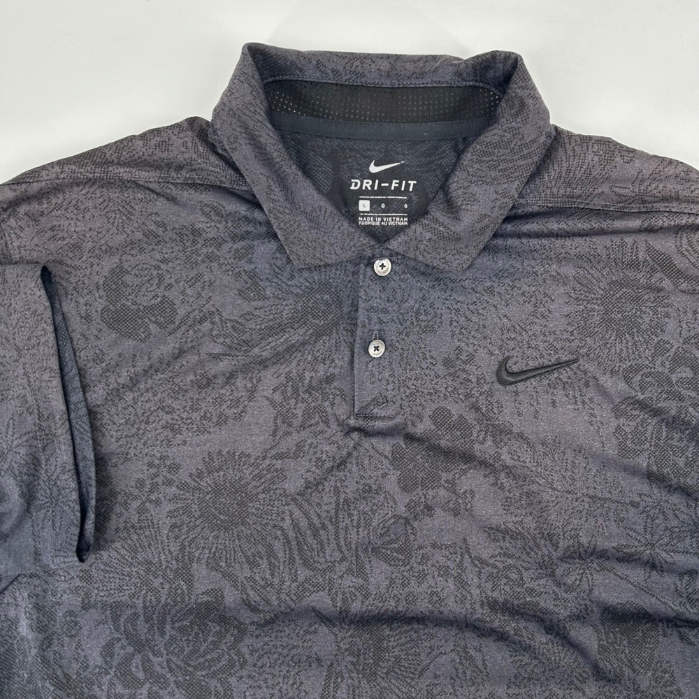 Nike Dri-FIT Polo Shirt Mens Large Grey Floral Camo Short Sleeve Golf Activewear